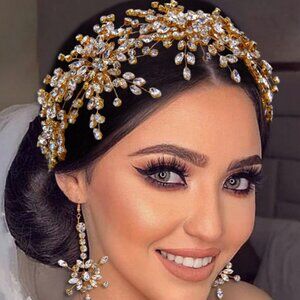 Brand New Gold Bridal Hair Accessories l Rhinestone Wedding Hairpiece Headband